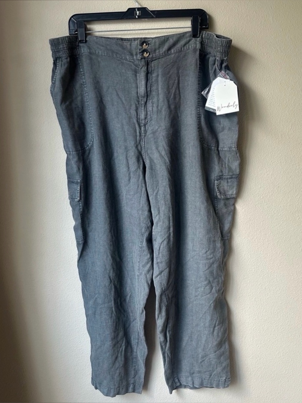 Wonderly XXL Harsh Gray Linen Blend Drapey Cargo Pants NWT Retail $54